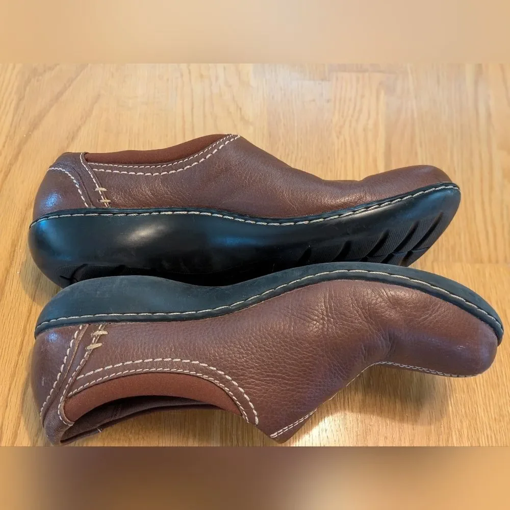 Clarks Ashland Joy Brown Leather Slip On Ultimate Comfort Loafers Women’s 7.5